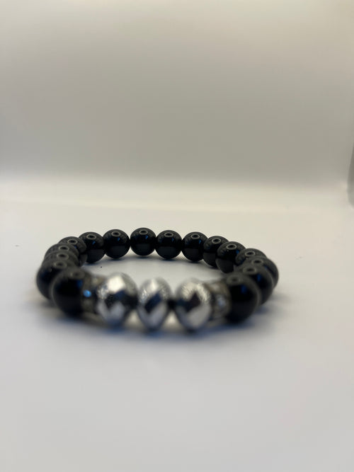 Black Onyx effect & Silver tone Faceted Accent Jewellery Set